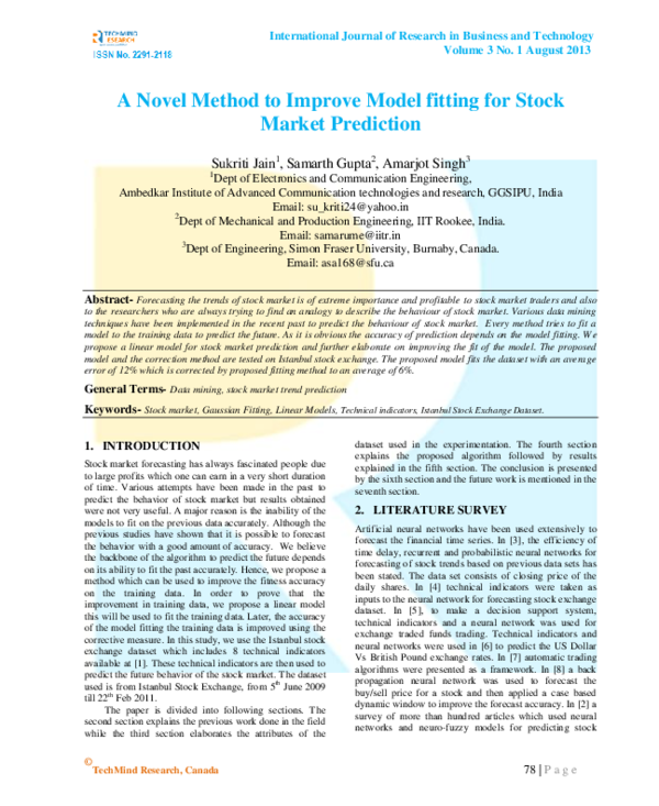 (PDF) A Novel Method to Improve Model fitting for Stock Market Prediction