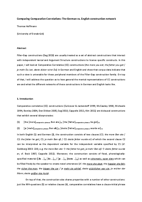 (PDF) Comparing Comparative Correlatives: The German vs. English ...