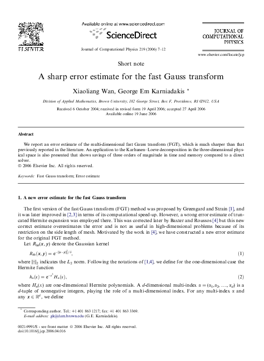 (PDF) A sharp error estimate for the fast Gauss transform