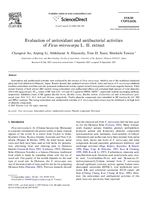(PDF) Evaluation of antioxidant and antibacterial activities of Ficus ...