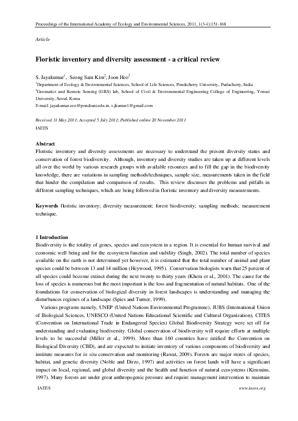 floristic inventory and diversity assessment