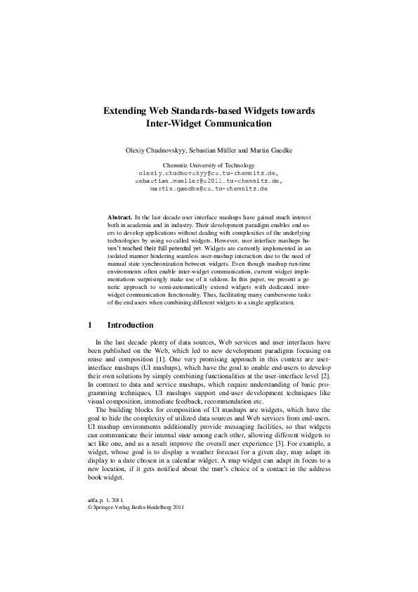 (PDF) Extending Web Standards-based Widgets towards Inter-Widget ...