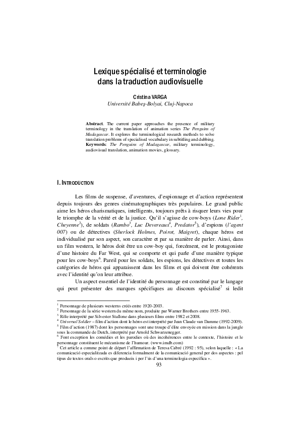 (PDF) Lexique spécialisé et terminologie dans la traduction audiovisuelle