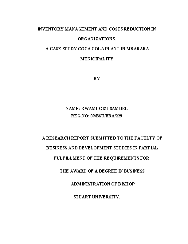 (DOC) INVENTORY MANAGEMENT AND COSTS REDUCTION IN ORGANIZATIONS. A CASE