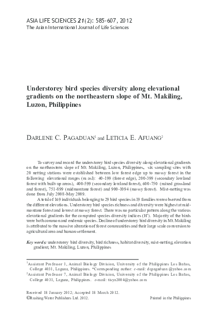 (PDF) Understorey bird species diversity along elevational gradients on ...