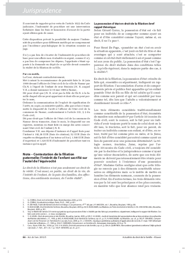 Contestation De La Filiation Paternelle L Interet De L Enfant Sacrifie Sur L Autel De L Equivocite Geraldine Mathieu Academia Edu