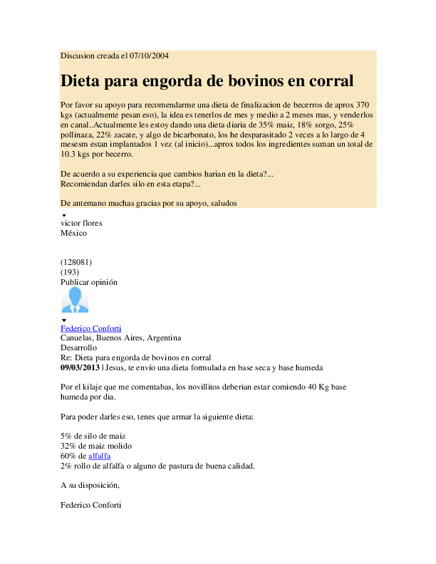 Dietas de engorde para bovinos