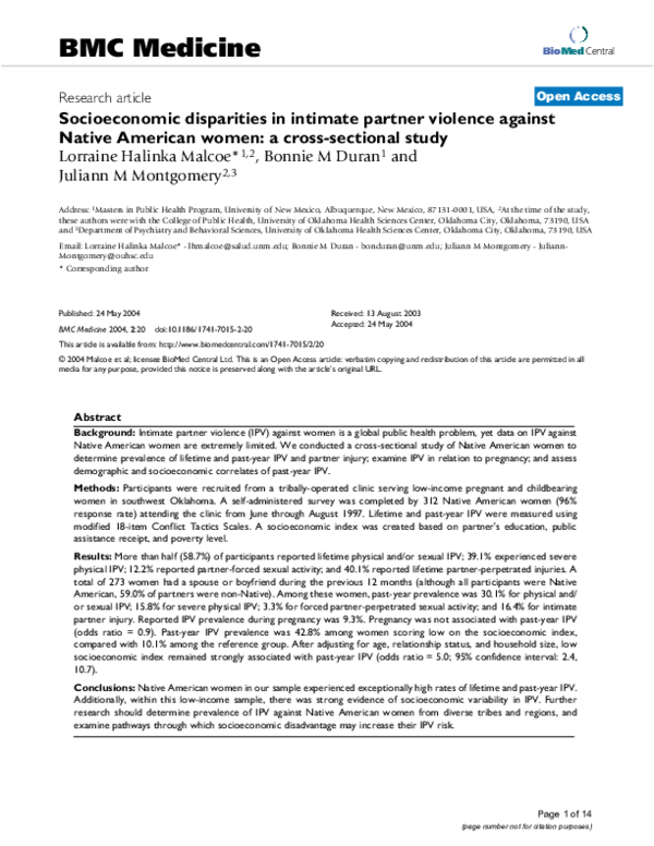 (PDF) Socioeconomic disparities in intimate partner violence against ...