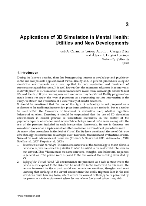 (PDF) Applications of 3D Simulation in Mental Health: Utilities and New ...
