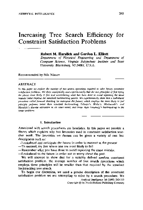 (PDF) Increasing Tree Search Efficiency for Constraint Satisfaction ...