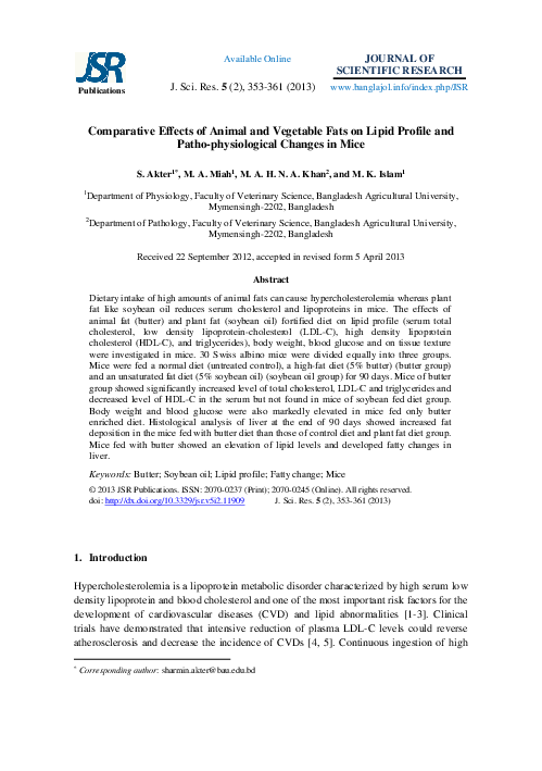(PDF) JSR Comparative Effects of Animal and Vegetable Fats on Lipid ...