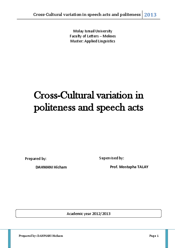 (DOC) Cross-Cultural variation in politeness and speech acts