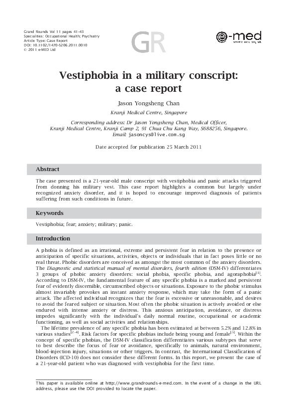 (PDF) Vestiphobia in a military conscript: a case report