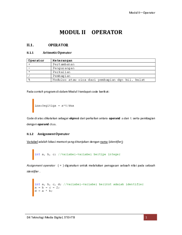 (PDF) Modul IIOperator D4 Teknologi Media Digital, STEI-ITB 1 MODUL II ...