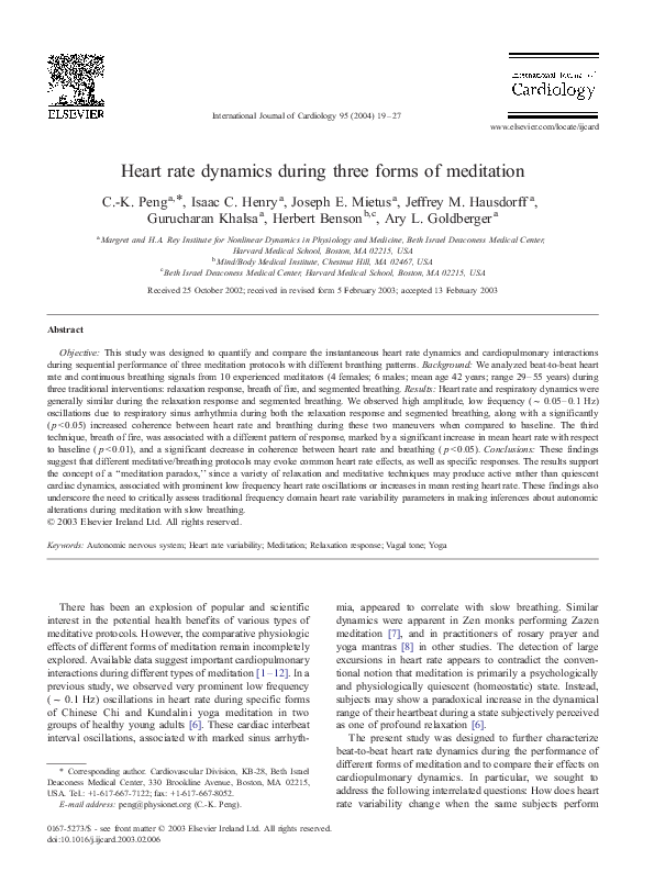 (PDF) Heart rate dynamics during three forms of meditation