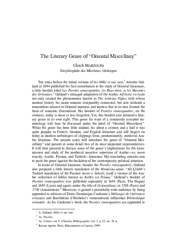 (PDF) The Literary Genre of ‘Oriental Miscellany’