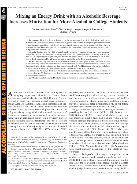 (PDF) Mixing an energy drink with an alcoholic beverage increases