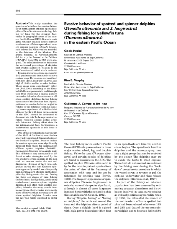 (PDF) Evasive behavior of spotted and spinner dolphins (Stenella ...