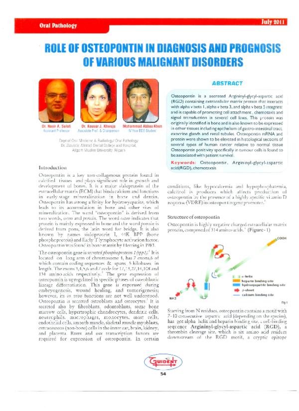 (PDF) ROLE OF OSTEOPONTIN IN DIAGNOSIS AND PROGNOSIS OF VARIOUS ...