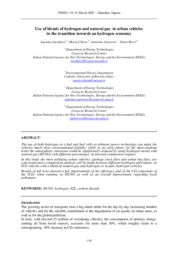 (PDF) Use of blends of hydrogen and natural gas in urban vehicles in ...