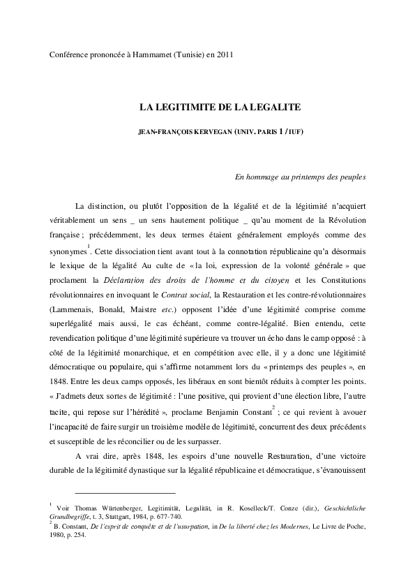 (PDF) Légitimité de la légalité (2011) JeanFrançois Kervegan