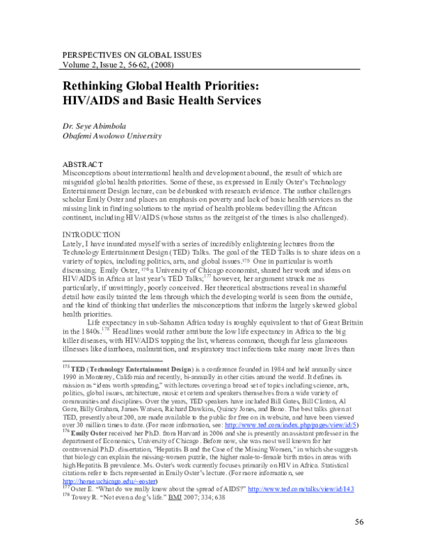(PDF) Rethinking Global Health Priorities: HIV/AIDS and Basic Health ...