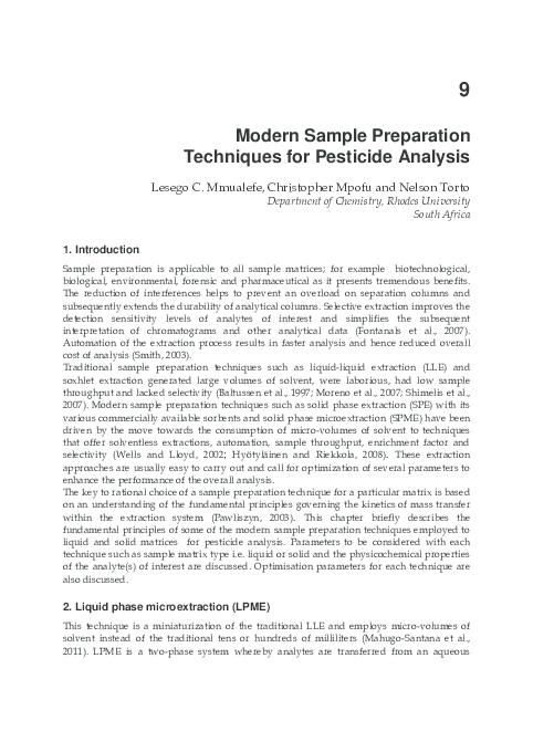 (PDF) In Tech Modern sample preparation techniques for pesticide analysis