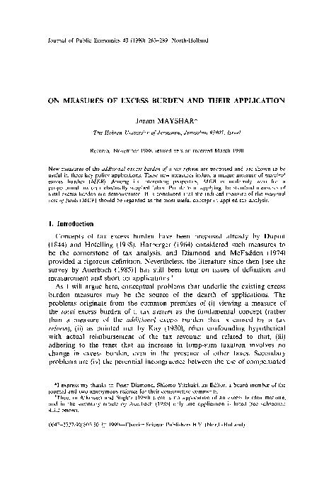 (PDF) On measures of excess burden and their application