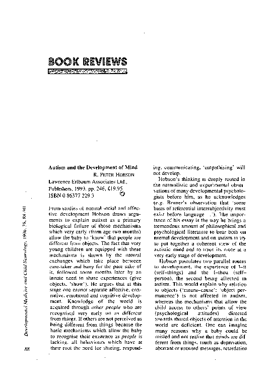 (PDF) Autism and the development of mind