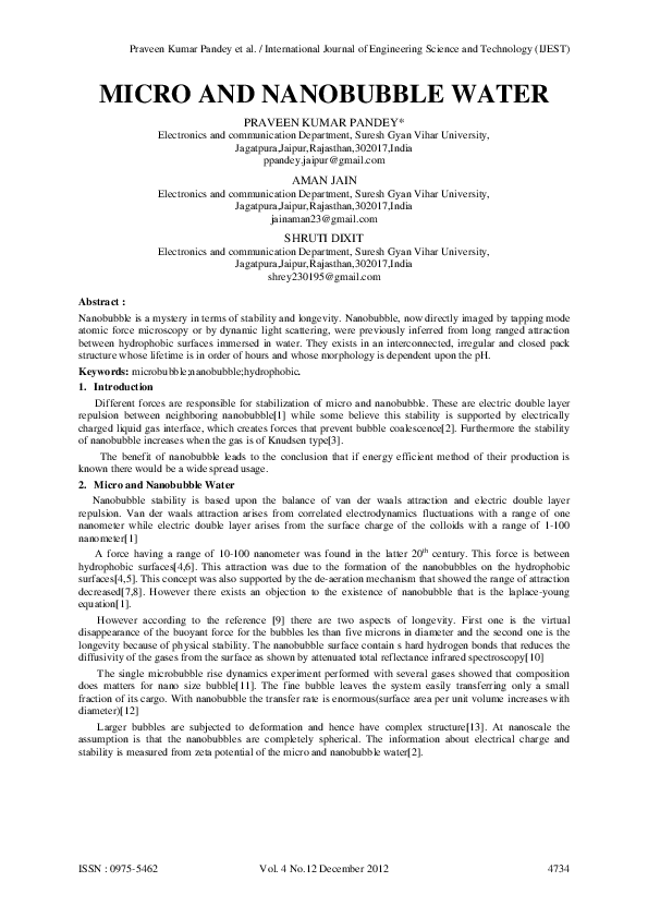 (PDF) MICRO AND NANOBUBBLE WATER
