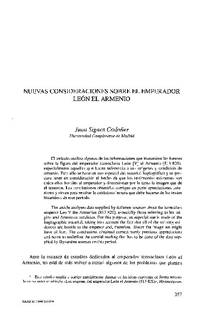 (PDF) Nuevas consideraciones sobre el emperador León el Armenio