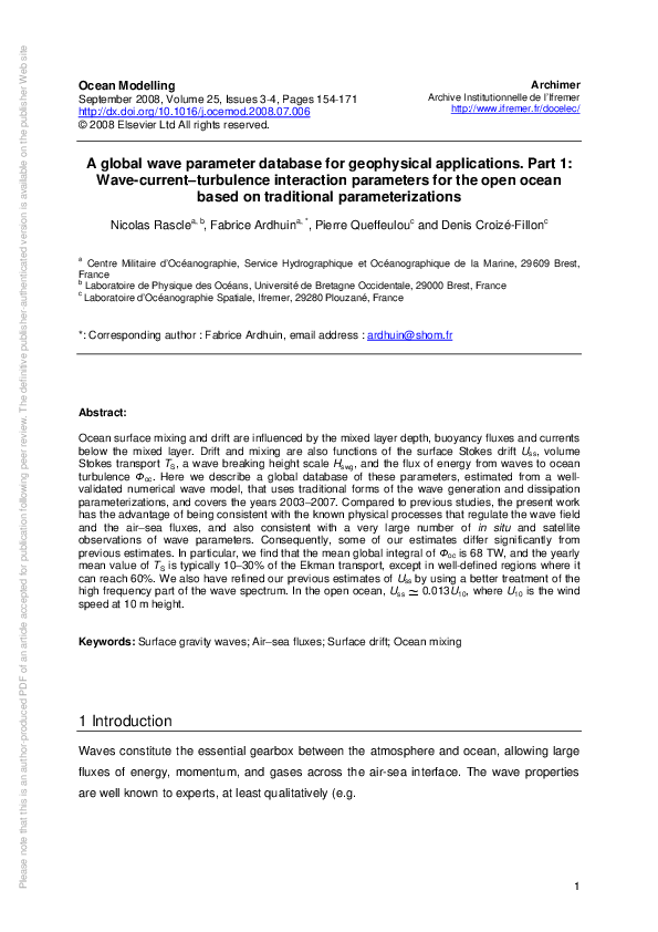 (PDF) A global wave parameter database for geophysical applications ...