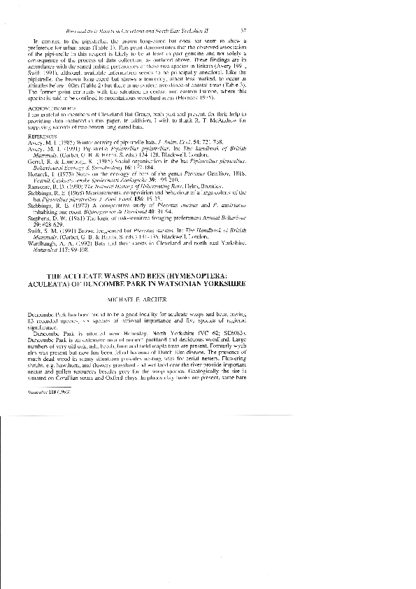(PDF) The aculeate wasps and bees (Hymenoptera: Aculeata) of Duncombe ...