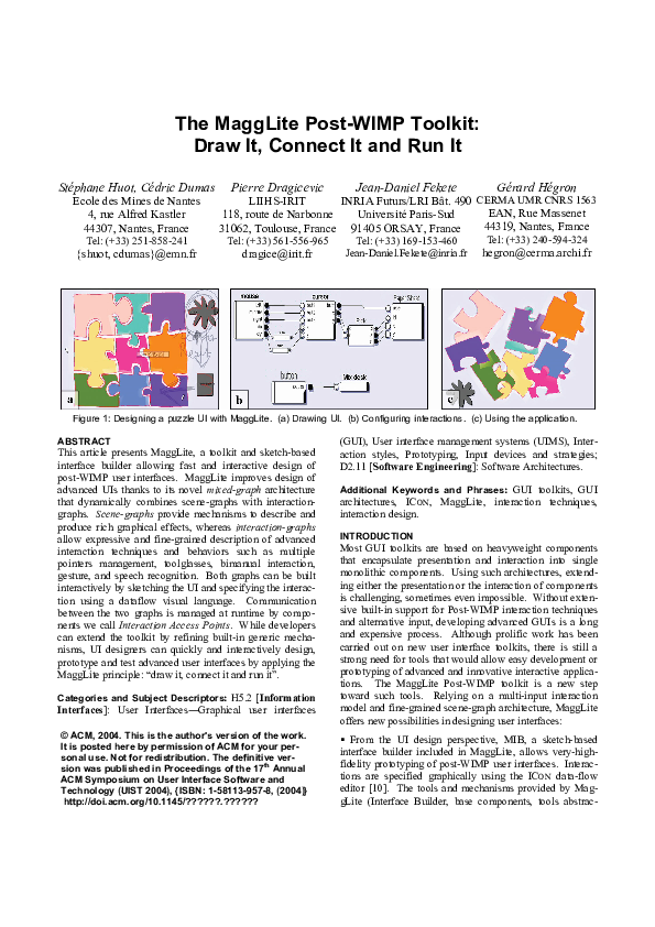 (PDF) The MaggLite post-WIMP toolkit: draw it, connect it and run it