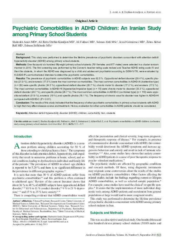 (PDF) Psychiatric Comorbidities in ADHD Children: An Iranian Study ...