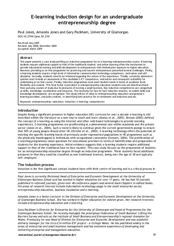 (PDF) E-learning induction design for an undergraduate entrepreneurship ...