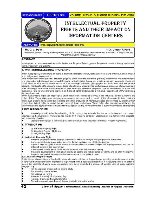 (PDF) INTELLECTUAL PROPERTY RIGHTS AND THEIR IMPACT ON INFORMATION CENTERS
