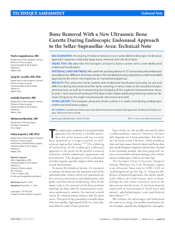 (PDF) Bone Removal With a New Ultrasonic Bone Curette During Endoscopic ...