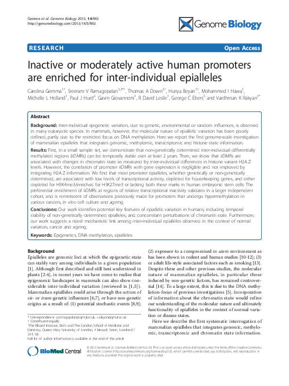 (PDF) Inactive or moderately active human promoters are enriched for ...