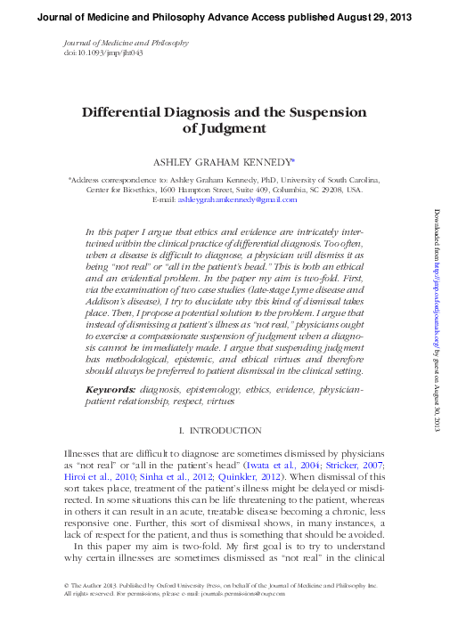 (PDF) Differential Diagnosis and The Suspension of Judgment Ashley