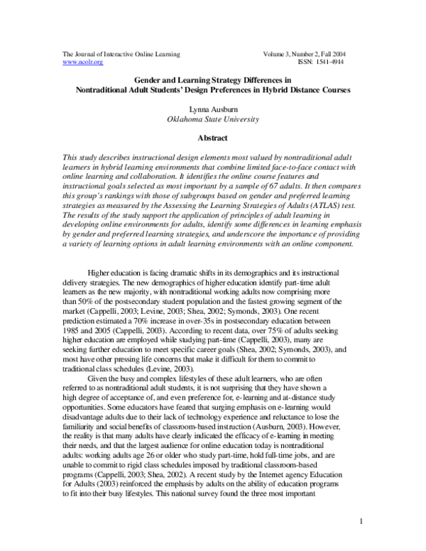 (PDF) Gender and Learning Strategy Differences in Nontraditional Adult ...