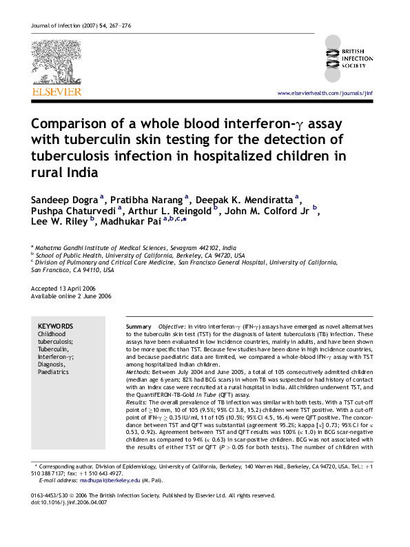 (PDF) Comparison of a whole blood interferon-g assay