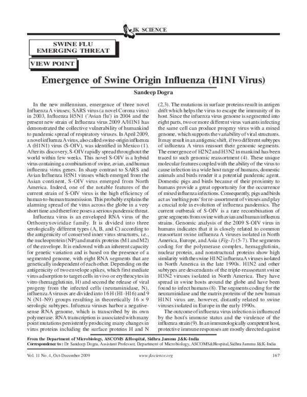 (PDF) Emergence of Swine Origin Influenza (H1NI Virus