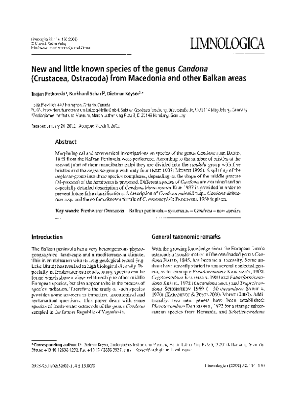 (PDF) New and little known species of the genus Candona (Crustacea ...