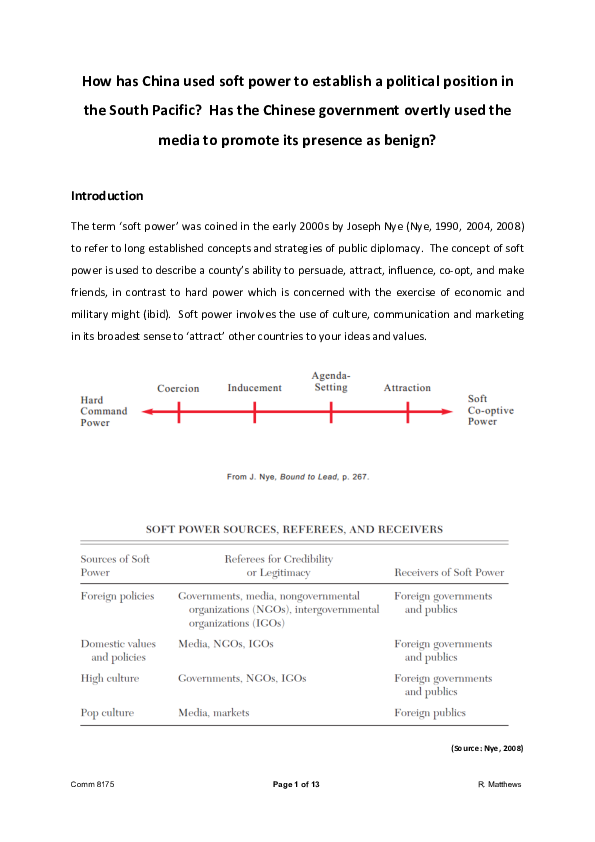 (PDF) China, soft power and the South Pacific