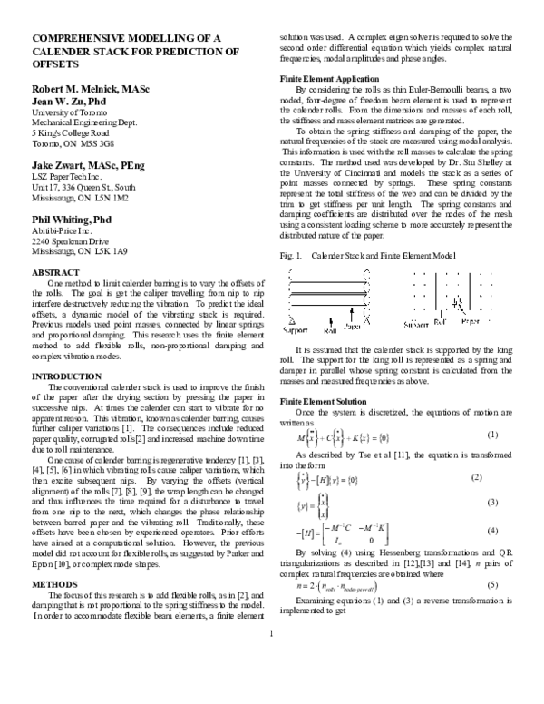 (PDF) COMPREHENSIVE MODELLING OF A CALENDER STACK FOR PREDICTION OF OFFSETS