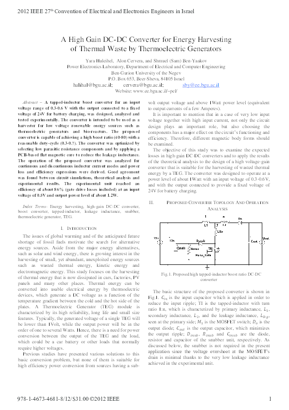 (PDF) A High Gain DC DC Converter for Energy Harvesting