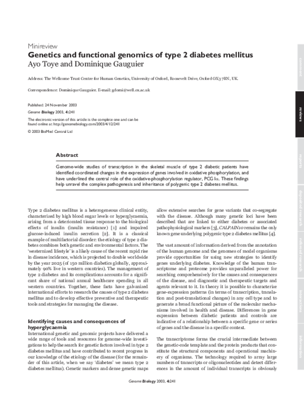(PDF) Genetics and functional genomics of type 2 diabetes mellitus