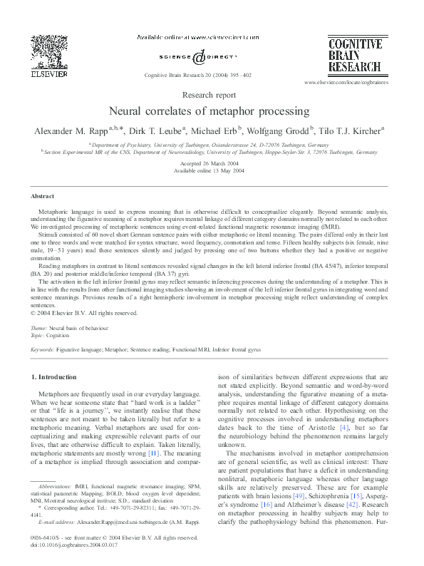 Neural correlates of metaphor processing