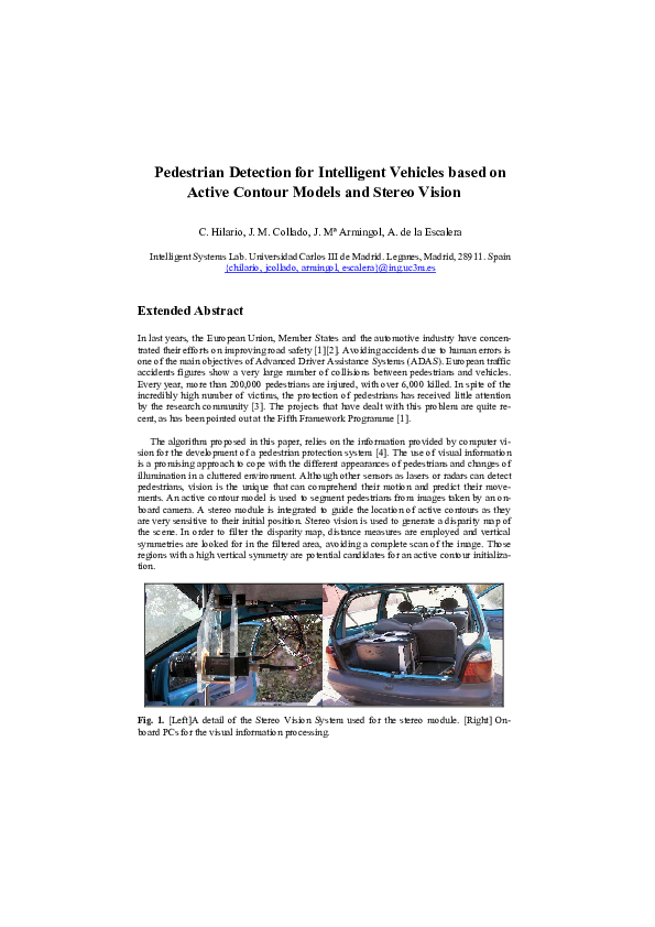 (PDF) Pedestrian Detection for Intelligent Vehicles Based on Active ...